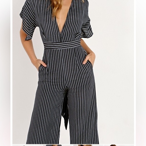 Faithfull the Brand Cedric Jumpsuit striped white and black v neck size 4 - Picture 4 of 14